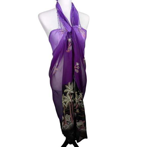 Island impressions Pareo/sarong Sheer  75" width 45" length purple and black GUC - Picture 7 of 9